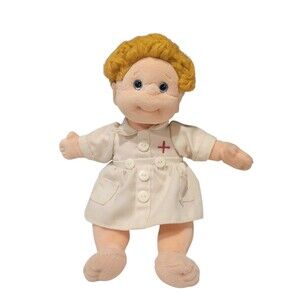 Vintage Nurse Beanie Kid Faded Tag Cream Dress Golden Hair Blue Eyes